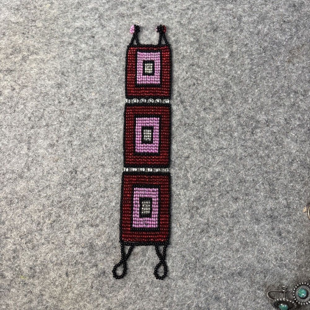 Handmade Seed Bead Cuff Bracelet 7-7.5 Red Black Pink Gold  Geometric Boho